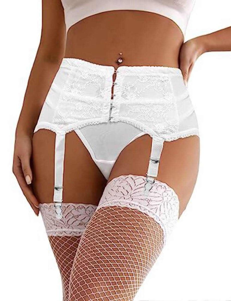 Love Salve Sexy Women Lingerie Garter Belt Set – 2 Piece Lace Stretch Adjustable Waist Suspender and Thong Underwear - Love Salve